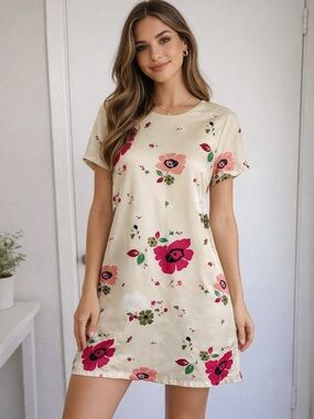 La DoubleJ Mini Swing Dress Giardino Floral Print Silk Italy Size L NWT